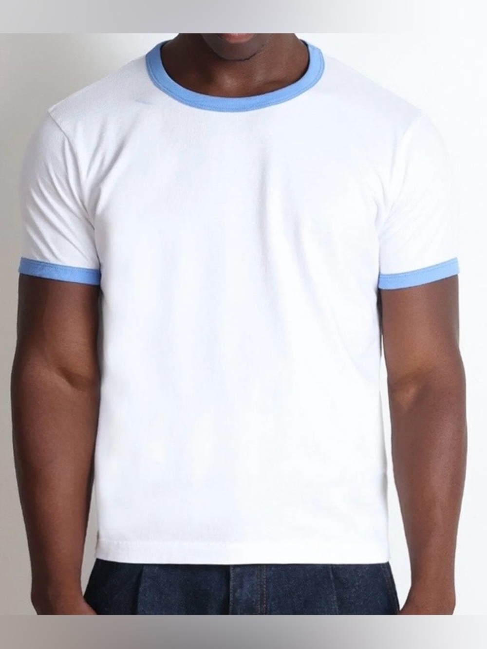 Pool House New York Baby Blue Diego Muscle Cotton Preppy Luxury Ringer Tee M